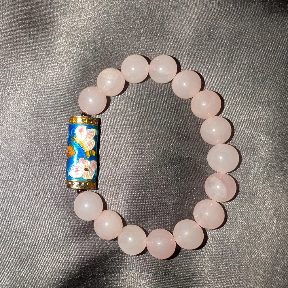 Rose Quartz And Cloisonne Bracelet - Picture 3 of 7